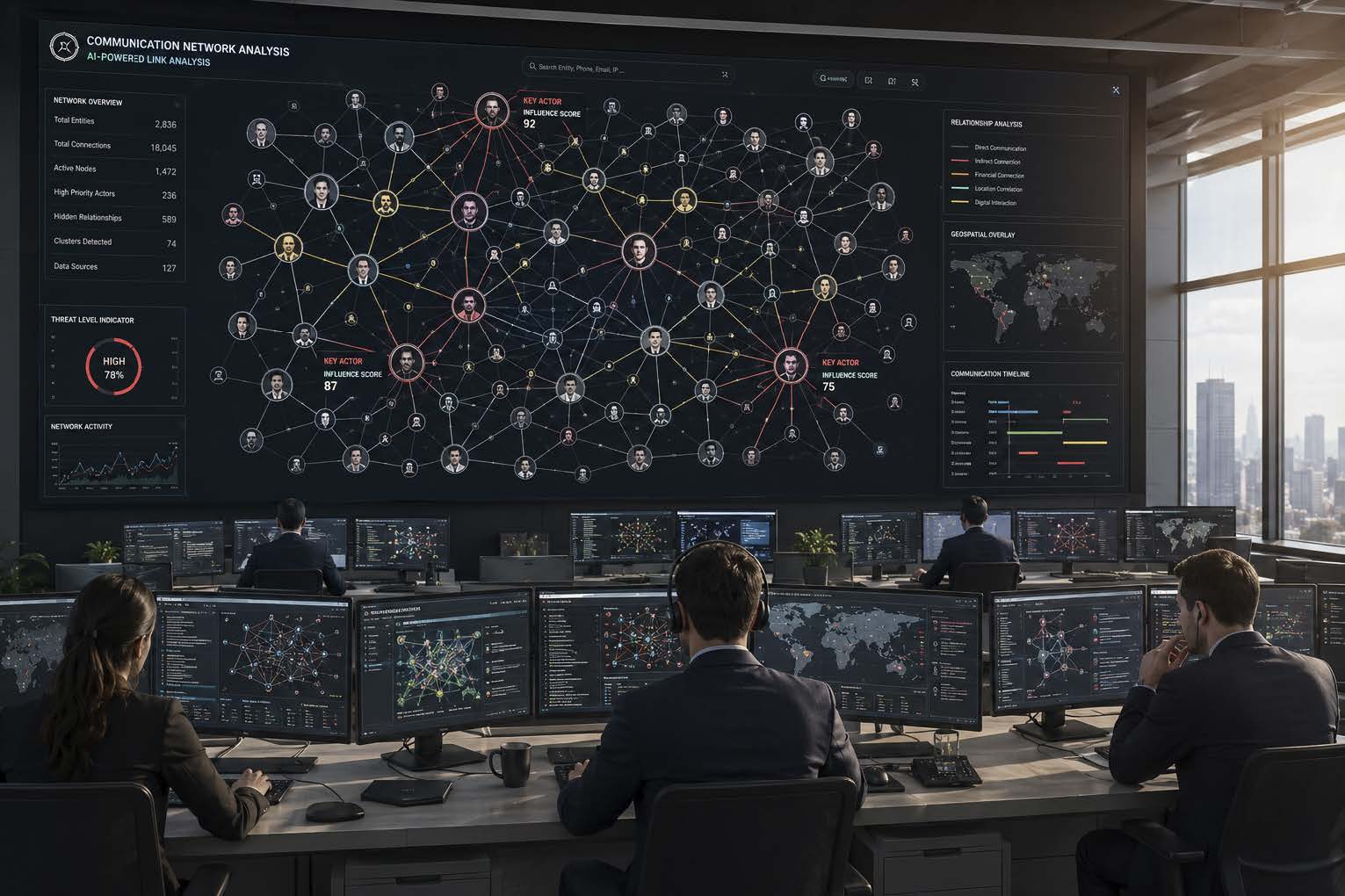 AI-Powered Link Analysis: Identifying Key Actors in Large Communication Networks